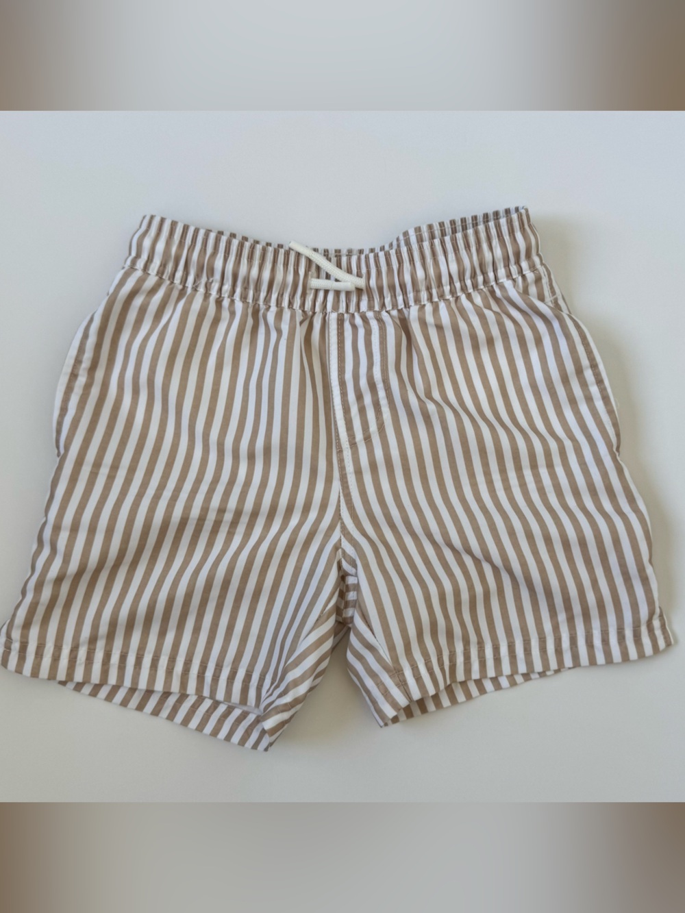 Petit Lem Beige & White Stripe Swim Trunks